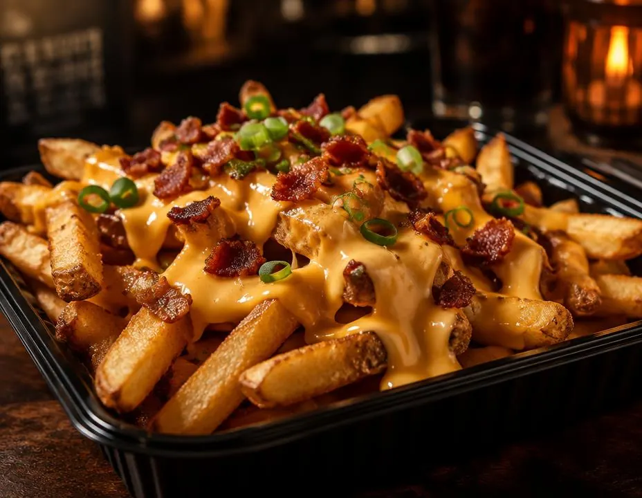 Loaded cheese fries side order from Empire Halal Deli in New Bern NC